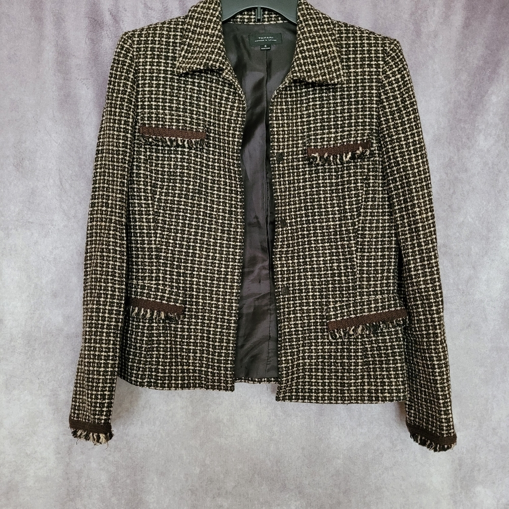 Tahari Arthur S. Levine womens long sleeve tweed blazer jacket size